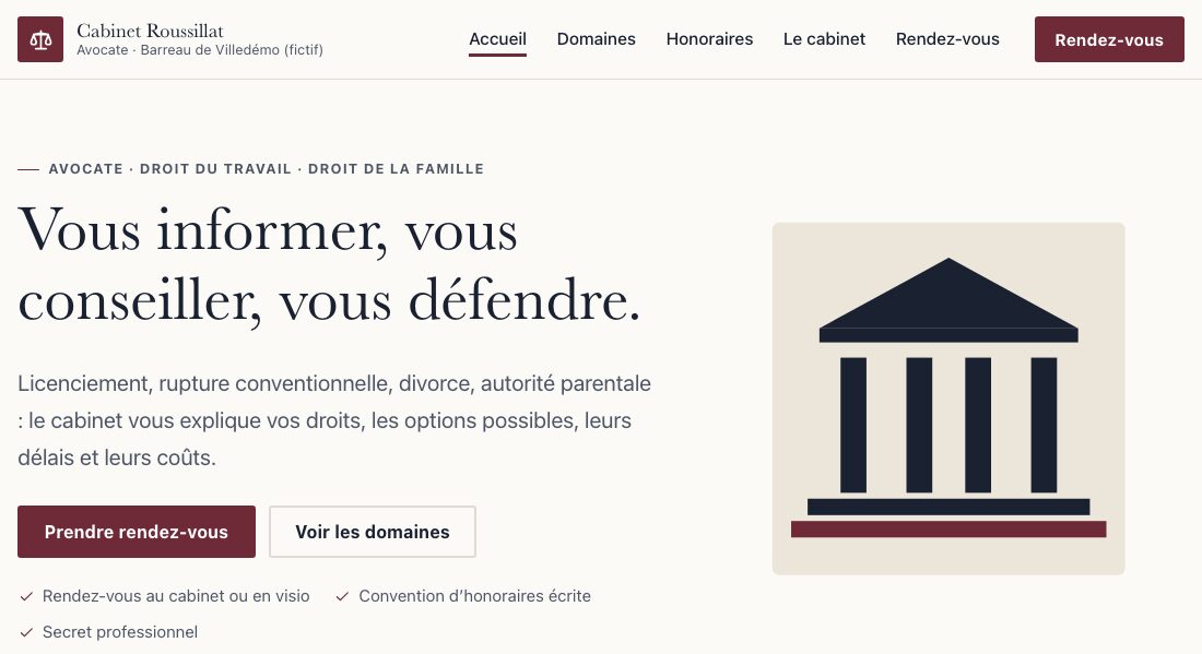 Page d'accueil du site de démonstration Cabinet Roussillat