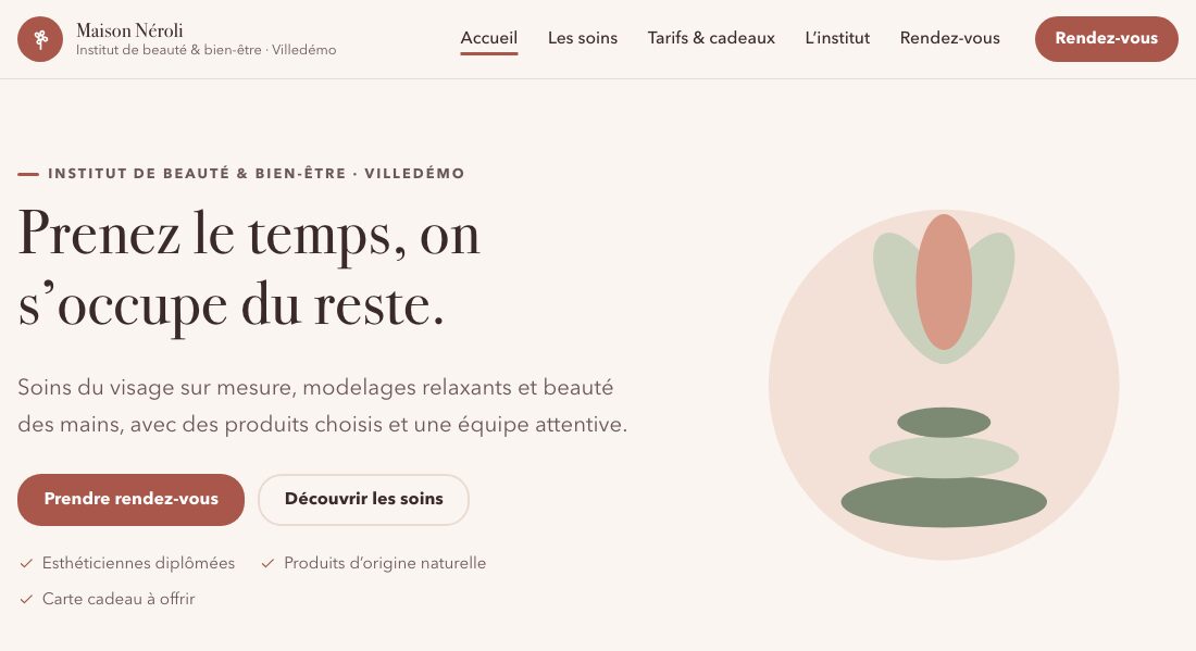 Page d'accueil du site de démonstration Maison Néroli
