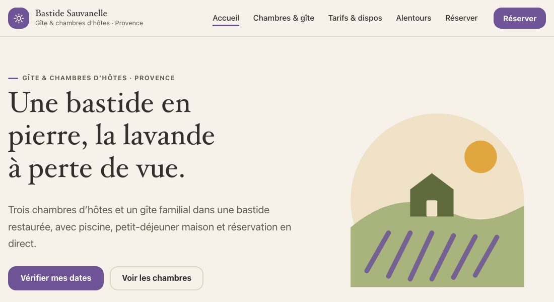 Page d'accueil du site de démonstration Bastide Sauvanelle
