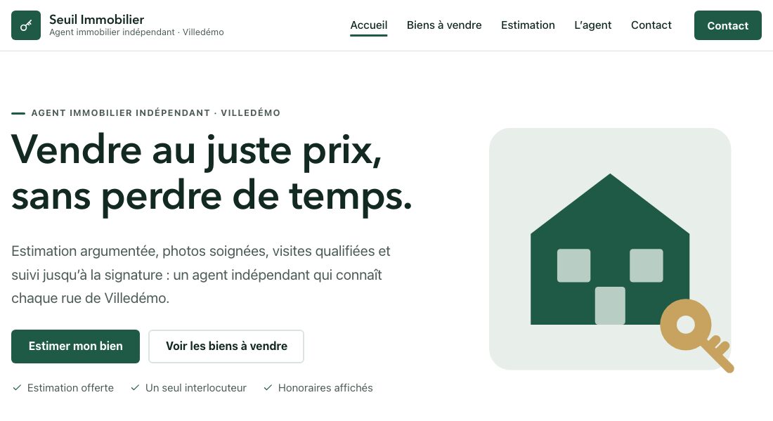Page d'accueil du site de démonstration Seuil Immobilier