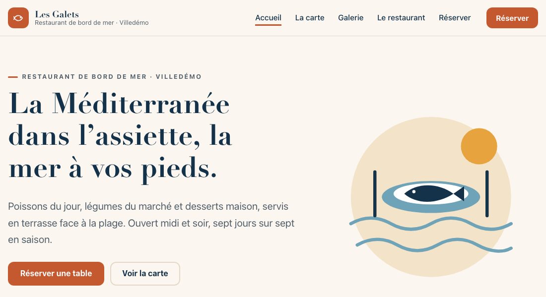 Page d'accueil du site de démonstration Les Galets