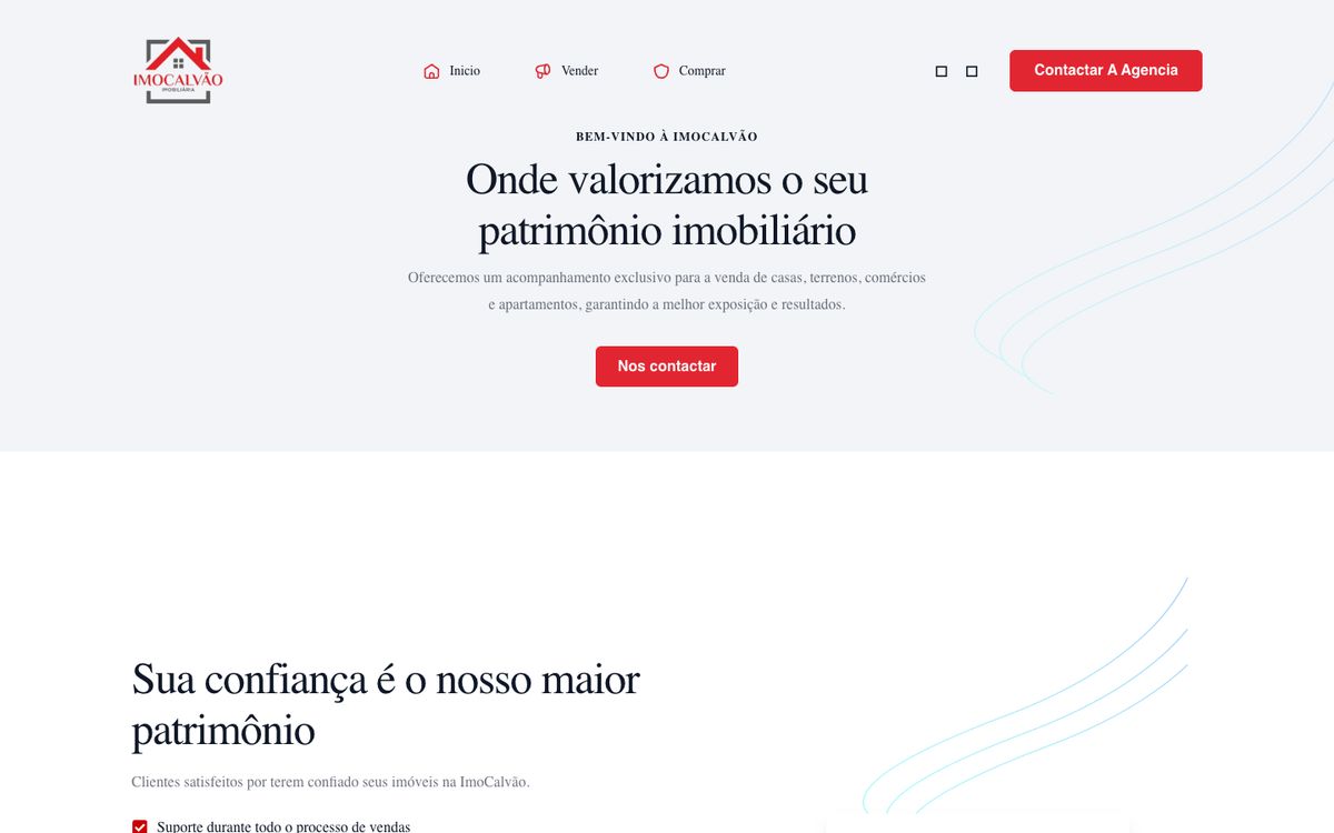 Page « Vender » du site imocalvao.com, destinée aux propriétaires qui veulent vendre leur bien