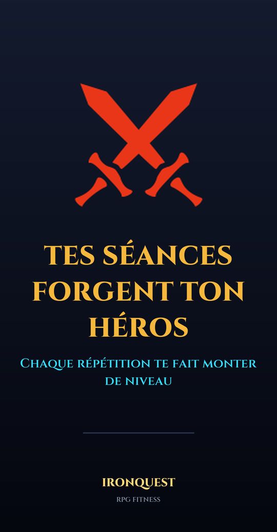 Visuel de présentation d'IronQuest au format téléphone : « Tes séances forgent ton héros »